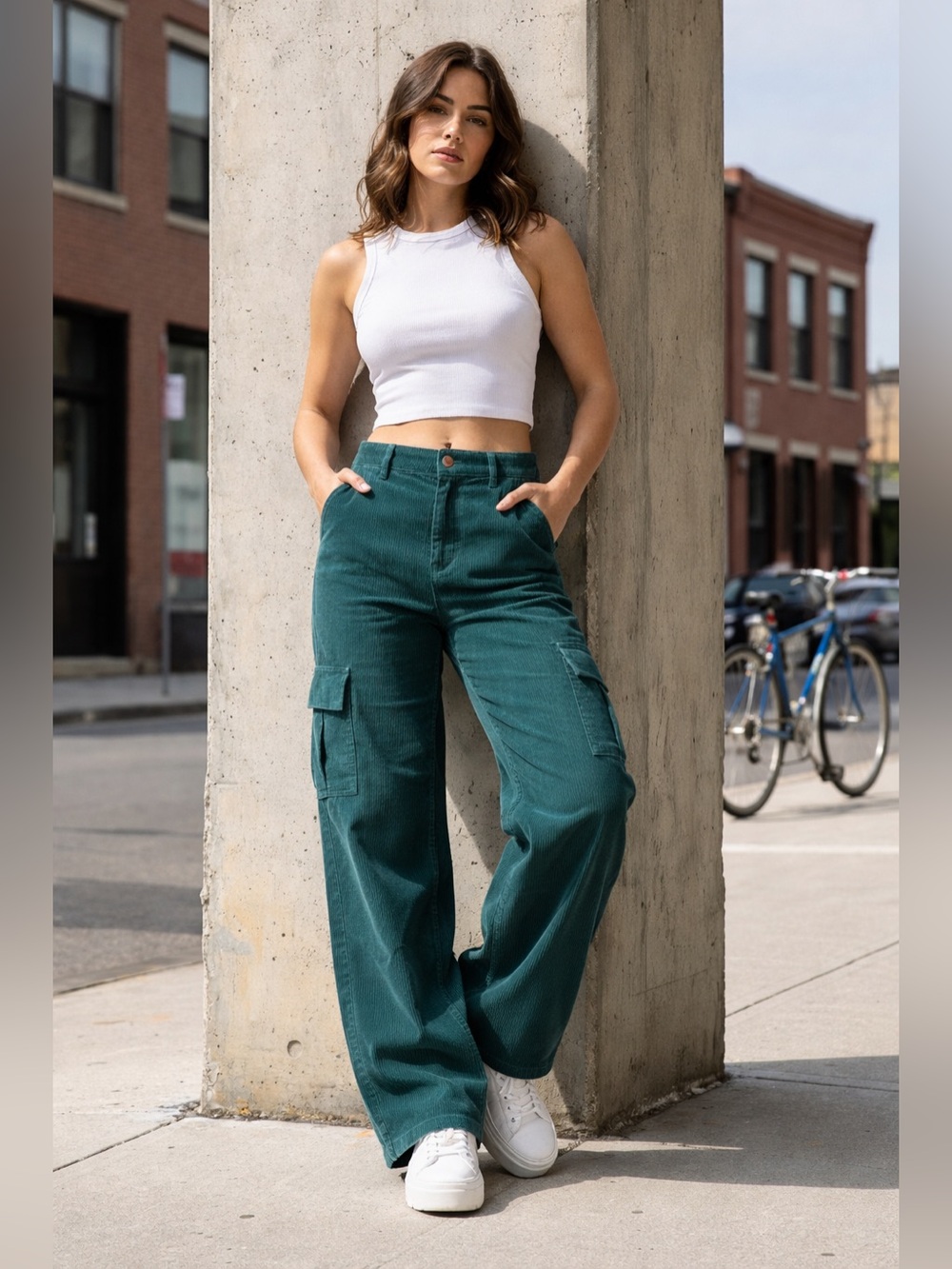 RSQ Teal Corduroy High-Waist Pants NWT